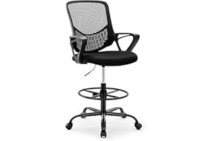 OLIXIS Drafting Chair - Tall Office Chair for Standing Desk, High Work Stool, Counter Height Office Chairs with Adjustable Foot Ring, Charcoal Black