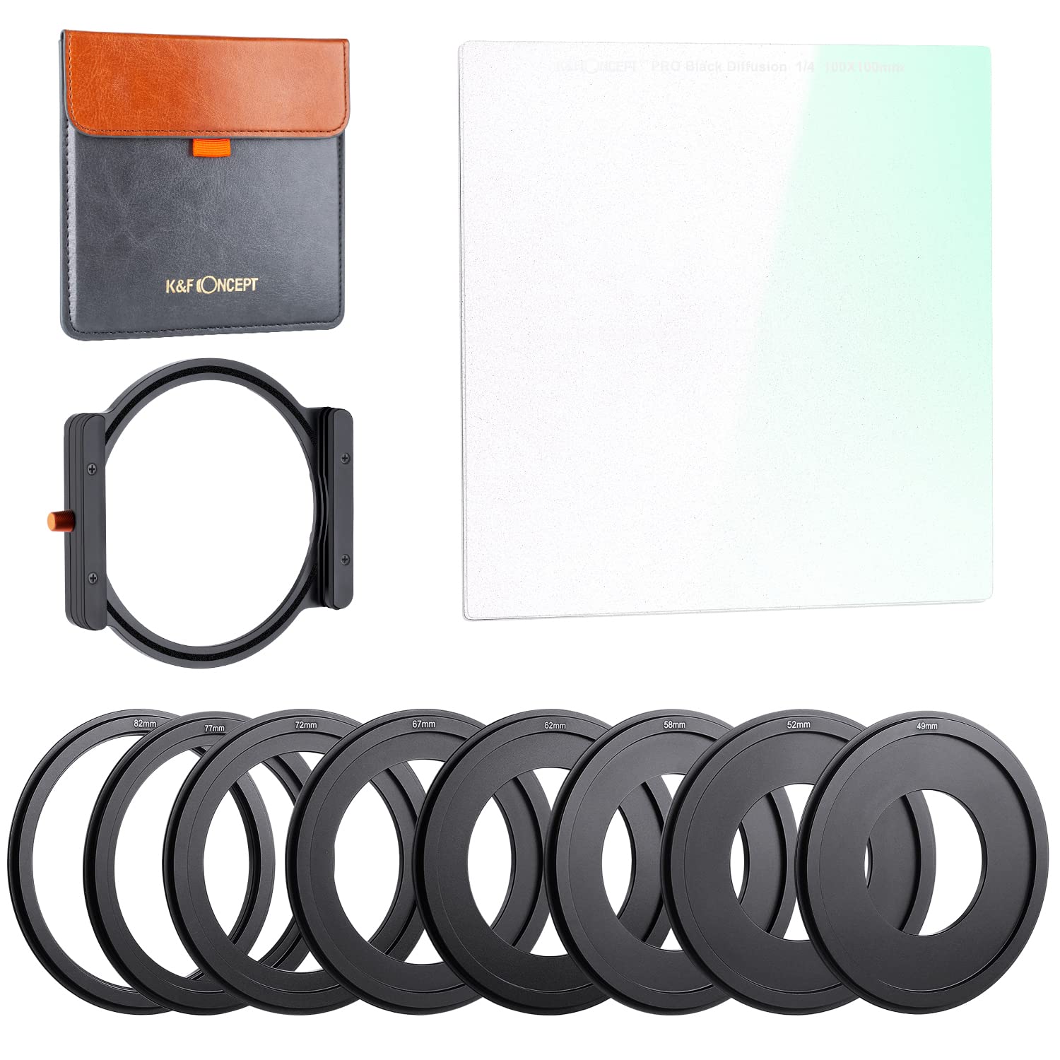 K&F CONCEPT Square 1/4 Black Diffusion Filters 100mm Black-mist with Filter Holder & 8 Adapters(X-series)