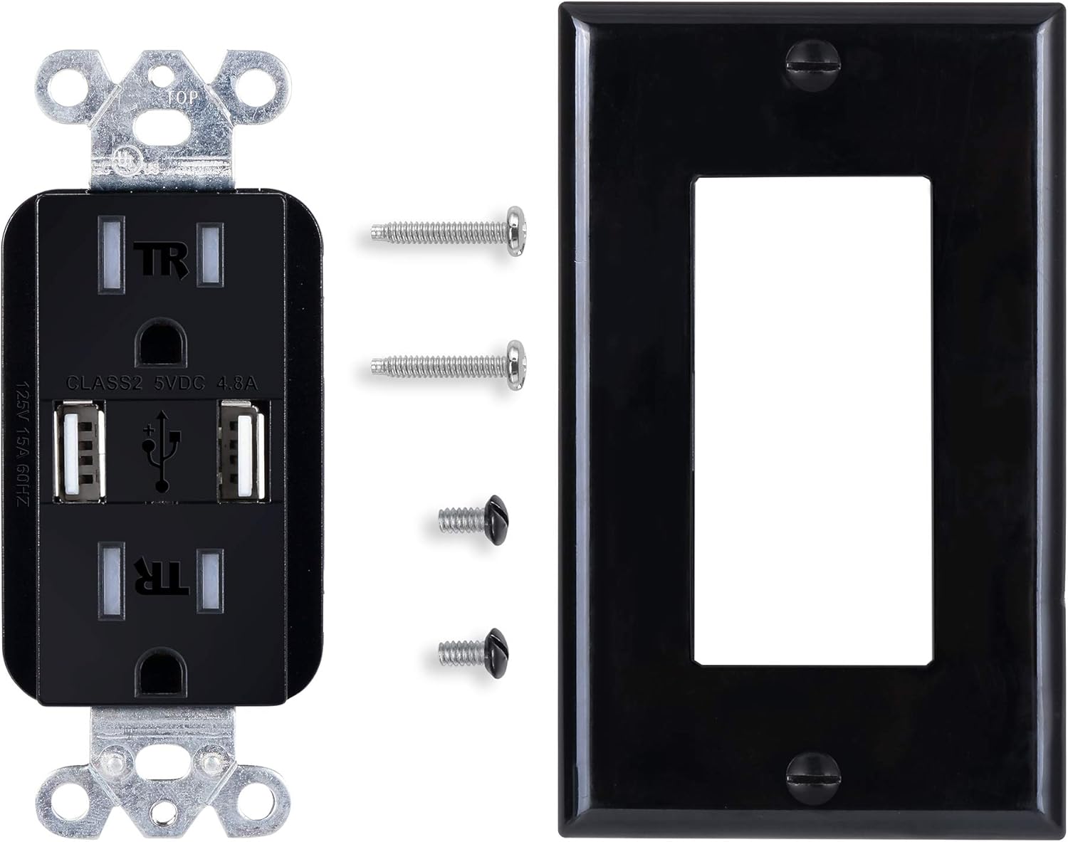 (Pack of 2) Two 4.8A USB Ports and Duplex Tamper Resistant Receptacle 15-Amp - White USB Charger Power Outlet - UL Listed High Speed Dual USB Electrical Wall Outlet - Wall Plate Included: Home Audio & Theater