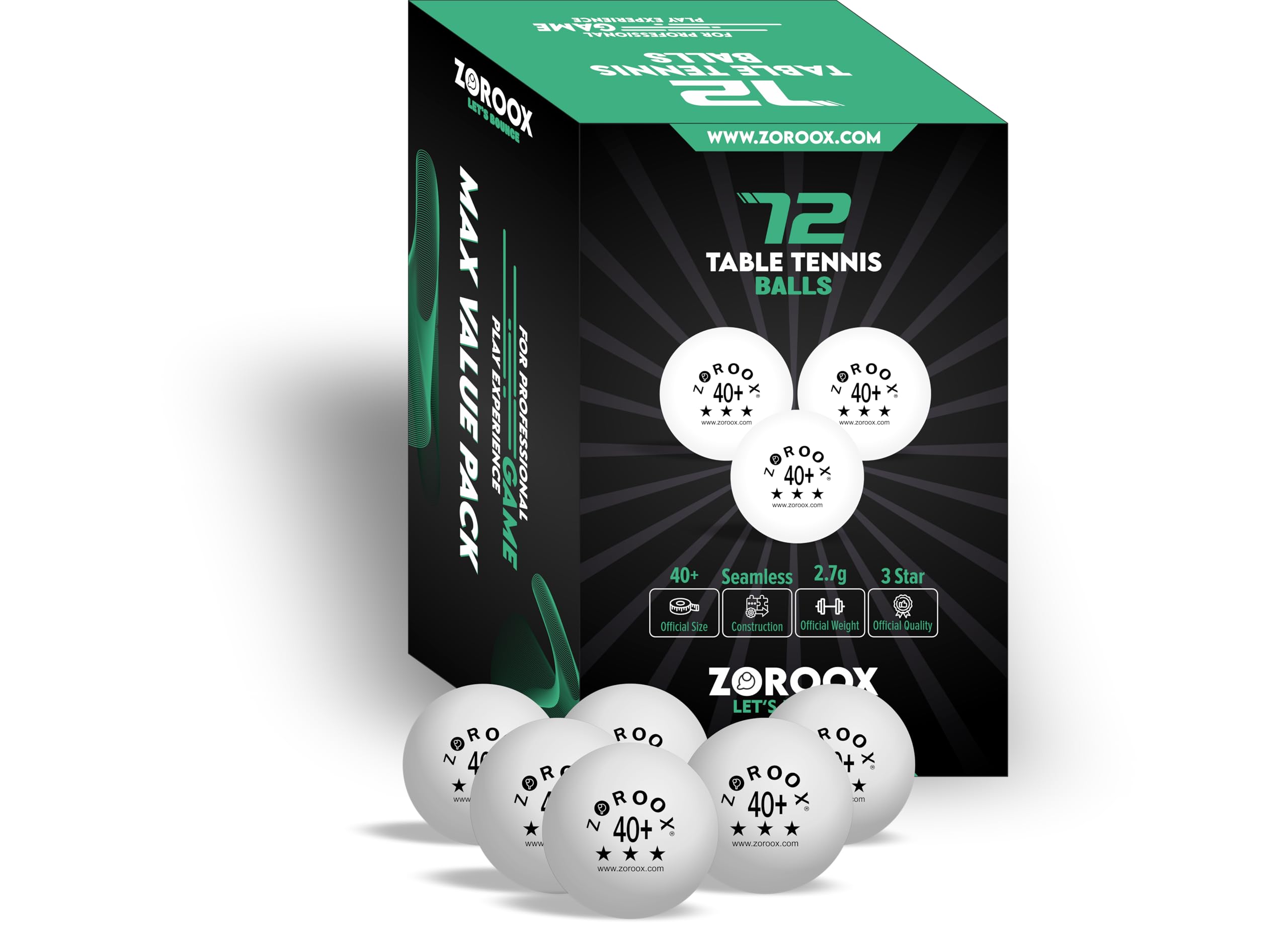 ZOROOX High-Performance 3-Star Table Tennis Balls - Pack of | 9, 18, 36 or 72 | Orange or White | 40+ ABS Competition Grade Ping Pong Balls