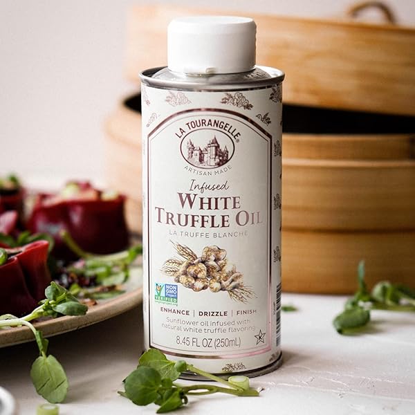 LA TOURANGELLE, WHITE TRUFFLE OIL, COMPLEX GOURMET EARTHY FLAVOR FOR DRIZZLING OVER PASTA, POPCORN, VEGETABLES, POTATOES, SOUP AND MORE, 8.45 FL OZ