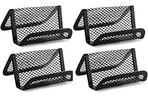 Armastuse Business Card Holder, 4 Pcs Black Metal Mesh, For Desk Office Name Cards (105x80x56mm)
