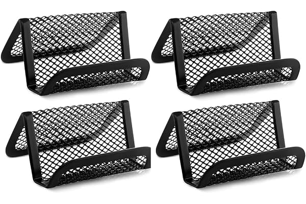 Armastuse Business Card Holder, 4 Pcs Black Metal Mesh, For Desk Office Name Cards (105x80x56mm)