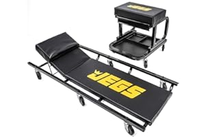 JEGS Creeper and Mechanic Seat Set | Memory Foam Padding | Black Logo | 350 LBS Capacity | 2 ½” Caster Wheels