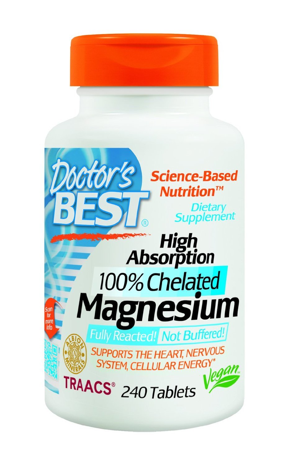 Doctor's Best High Absorption Magnesium Glycinate Lysinate, 100 Chelated, NonGMO, Vegan