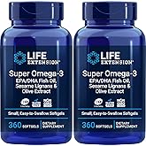 Life Extension Super Omega-3 360 Softgels (Pack of 2), Easy to Swallow, EPA/DHA Omega3 Fish Oil, Sesame Lignans & Olive Extract