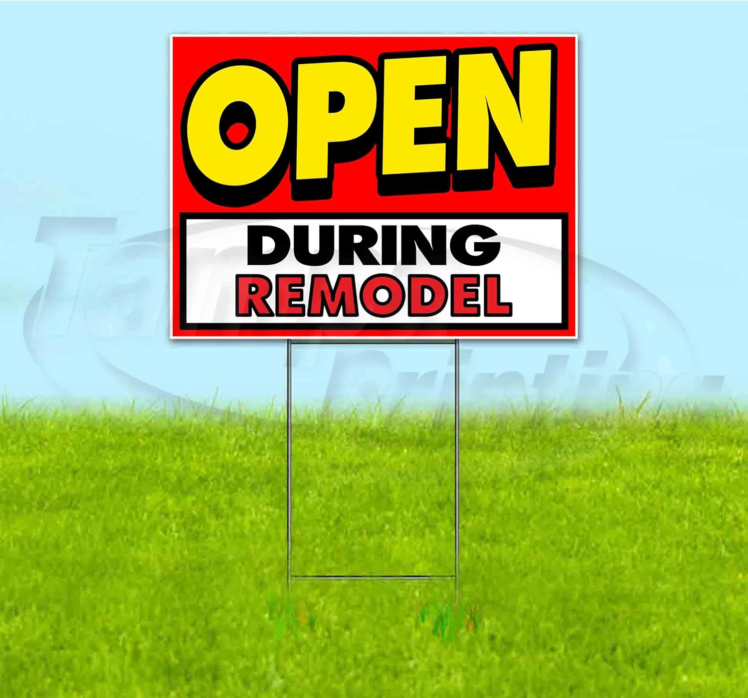 Open During REMODEL (18" x 24") Yard Sign, Quantity Discounts, Multi-Packs, Includes Metal Step Stake, Bandit, New, Advertising, USA