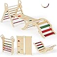 BlueWood Pikler Triangle Set, Toddler Wooden Climbing Toys Indoor 7in1 Foldable Climber for Kids, Montessori Philosophy Play Jungle Gym with Arch, Ramp, Ladder (Warm Winter Christmas)