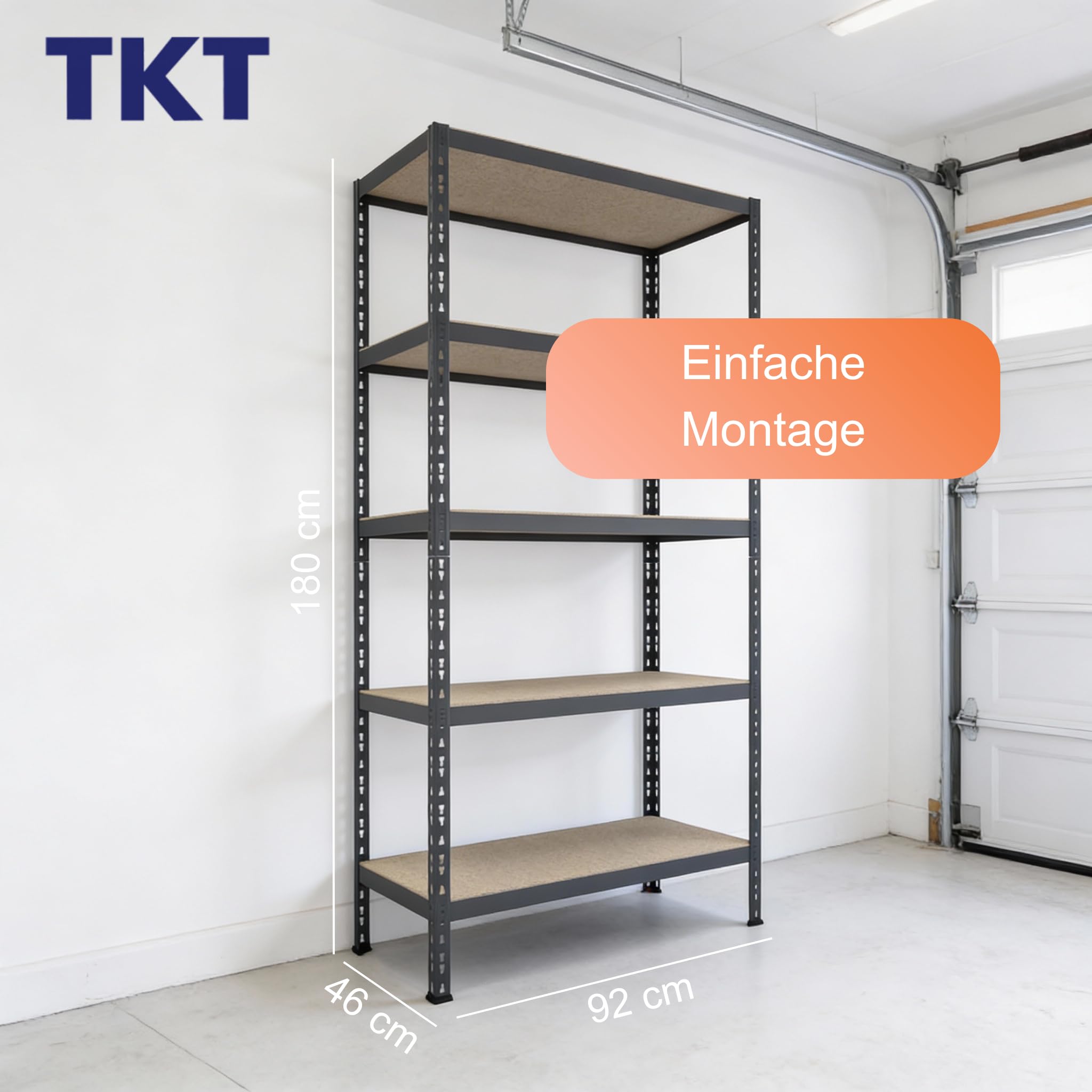 TKT – Work System Steckregal mit Holzböden & Unterzug 180x92x46cm - Regal mit 265kg Tragkraft pro Boden. Schwerlastregal mit 5 Böden für Werkstatt, Wohn- & Kellerraum. Anthrazit 4