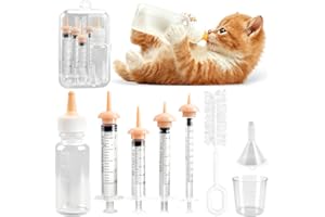 Zkptops Kitten Bottle Feeding Kit Puppy Kitten Bottle Liquid Syringe with Silicone Nipple Feeding Tools Animals Reusable Pet Nursing Kits with Formula Dispenser Cleaning Brushes for Newborn Cat