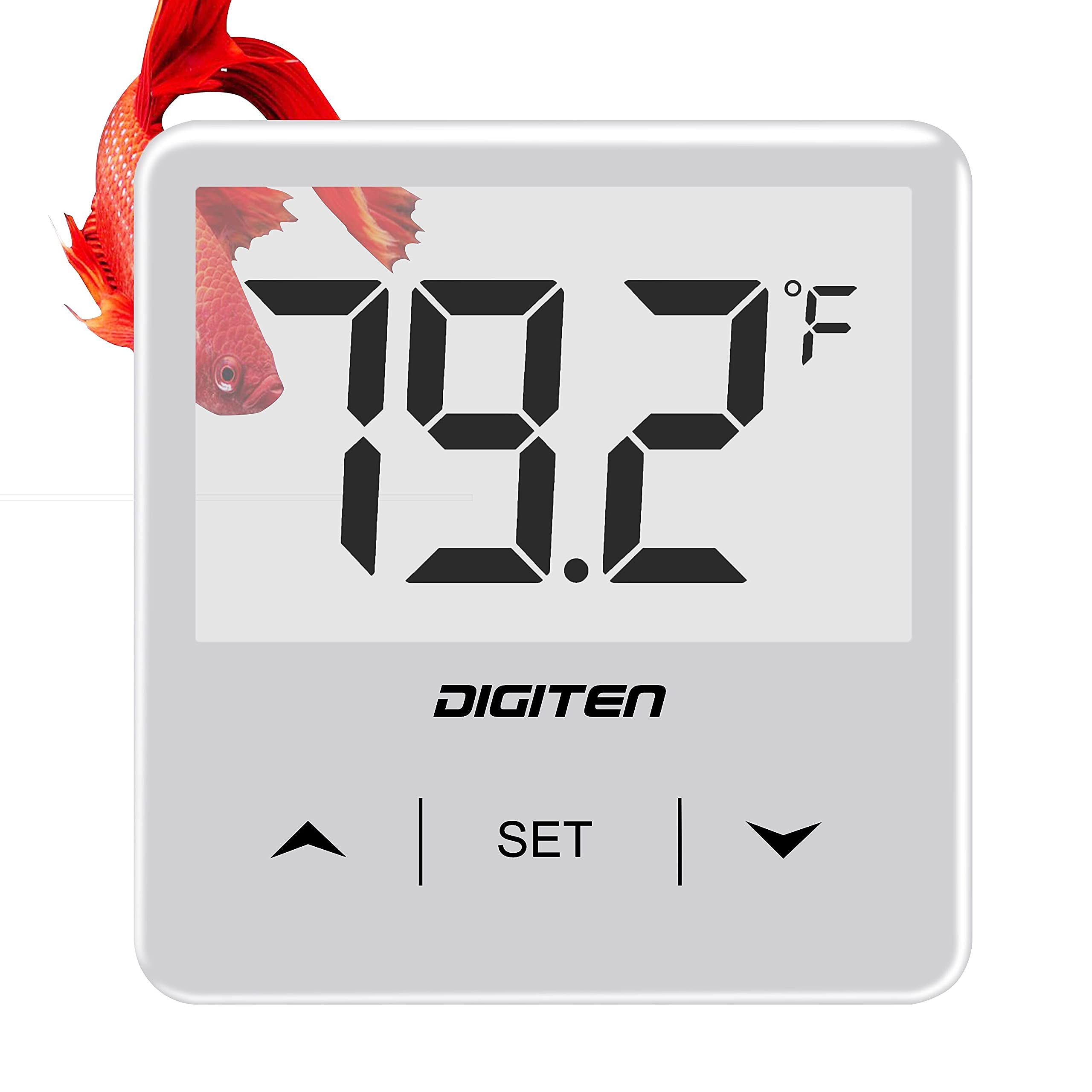 DIGITEN Aquarium Thermometer Digital Fish Tank Thermometer Water Terrarium Temperature Stick-on Thermometer Reptiles Thermometer High Low Alarm for Turtle Lizard Coral Reef