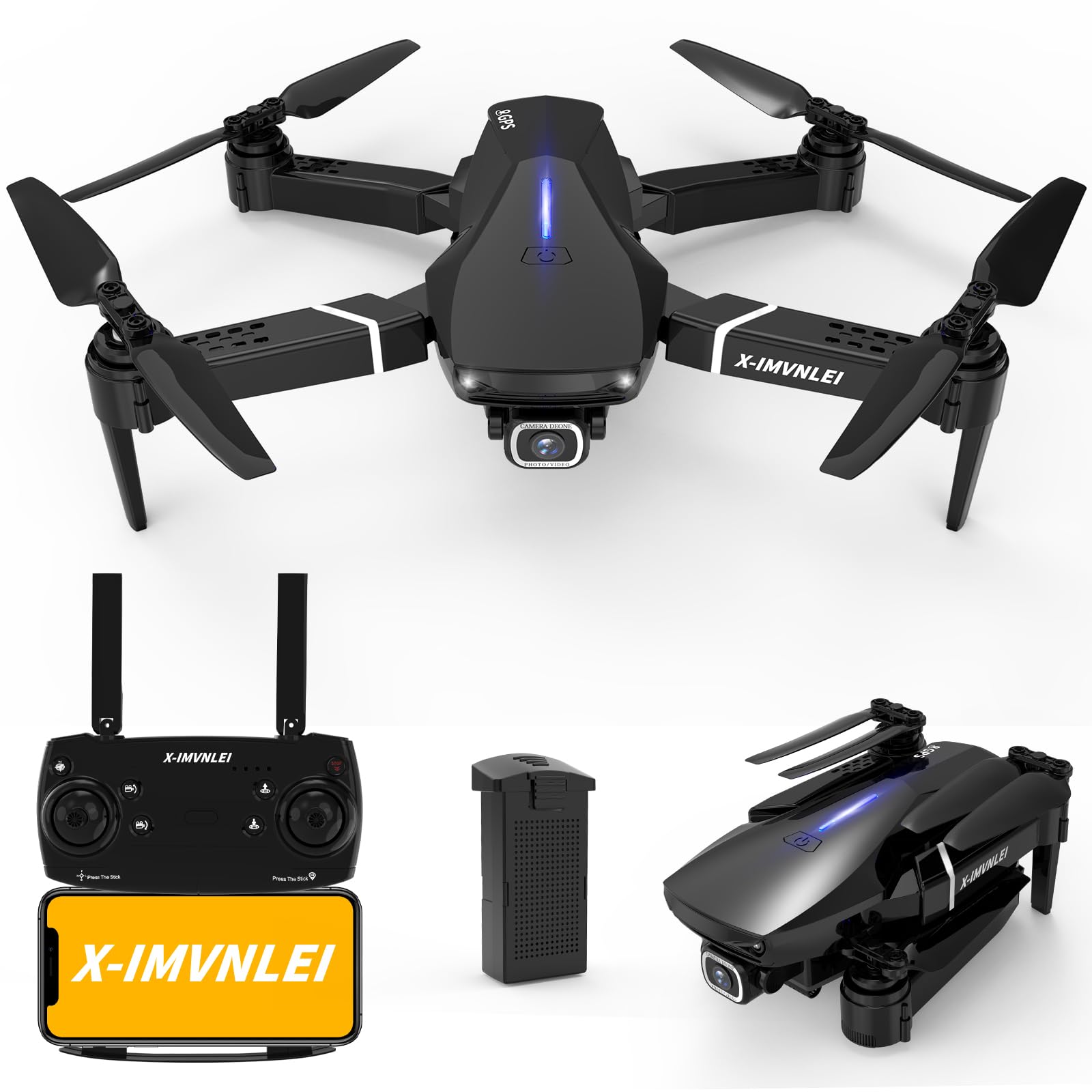 Photo 1 of X9 4K GPS Drone with Camera for Adults Beginners, Foldable FPV RC Quadcopter, Optical Flow Positioning, Auto Return, Follow Me, Trajectory Flight, 3D Flip, Modular Batteries