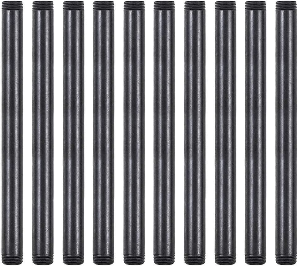 GOOVI 3/4 Inches x 12 Inches Black Malleable Steel Pipe Fitting, 3/4 Inches Black Pipe Threaded Pipe Nipples, Build Vintage DIY Shelving Steampunk Furnitur, 10 Pack.