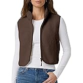 CUBRIDGE Cropped Fleece Vest Women Zip Up Stand Collar Warm Sherpa Vest Fall Cute Sleeveless Fleece Waistcoat with Pocket
