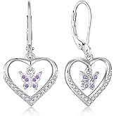 Oskani Butterfly Birthstone Heart Dangle Drop Earrings, 925 Strlings Silver 5A Cubic Zircon Leverback Earrings Jewelry Anniversary Birthday Gifts for Women