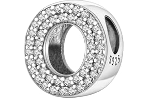 MULA 925 Sterling Silver Alphabet Letter Charms A-Z with Cubic Stones fit most Charm Bracelets Beads Charm Jewelry for Women 