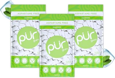 PUR Gum Sugar Free Xylitol Mint Chewing Gum Vegan Keto 55 Pieces Pack of 3