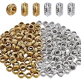 SUPERFINDINGS 300Pcs 2 Colors Antique Gold Silver Large Hole Spacer Beads Tibetan Style Alloy European Big Hole Beads Metal Craft Rondelle Bead for Necklace Bracelet Jewelry Making,Hole:3.5mm