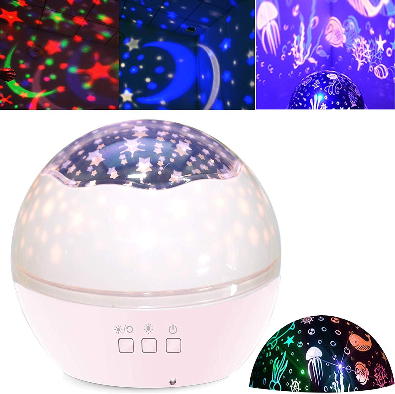 YHMAE New Baby Rest Night Lights for Kids, Starry Night Light Rotating Moon Crib Projector and Ocean Projector, 9 Color Romantic Night Lighting Lamp, Batteries Powered/USB Cable for Nursery(Pink)