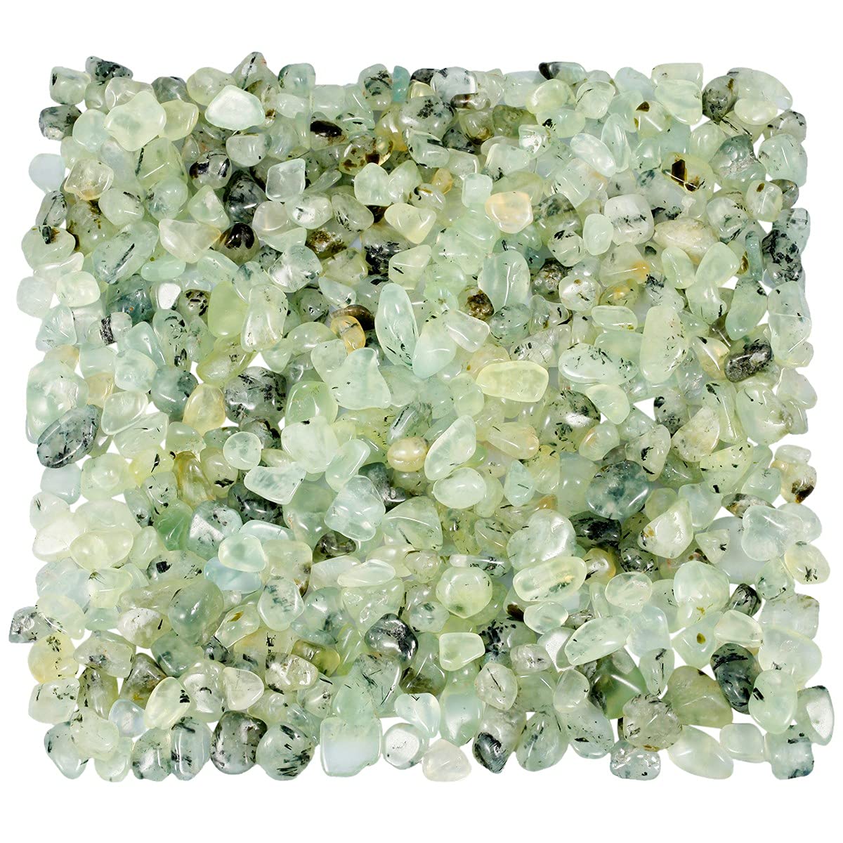 KYEYGWO Green Prehnite Tumbled Chips Crushed Natural Stone for Decoration, Crystal Quartz Gravel Garden Decorative Stones 1 Pound(460 Gram)