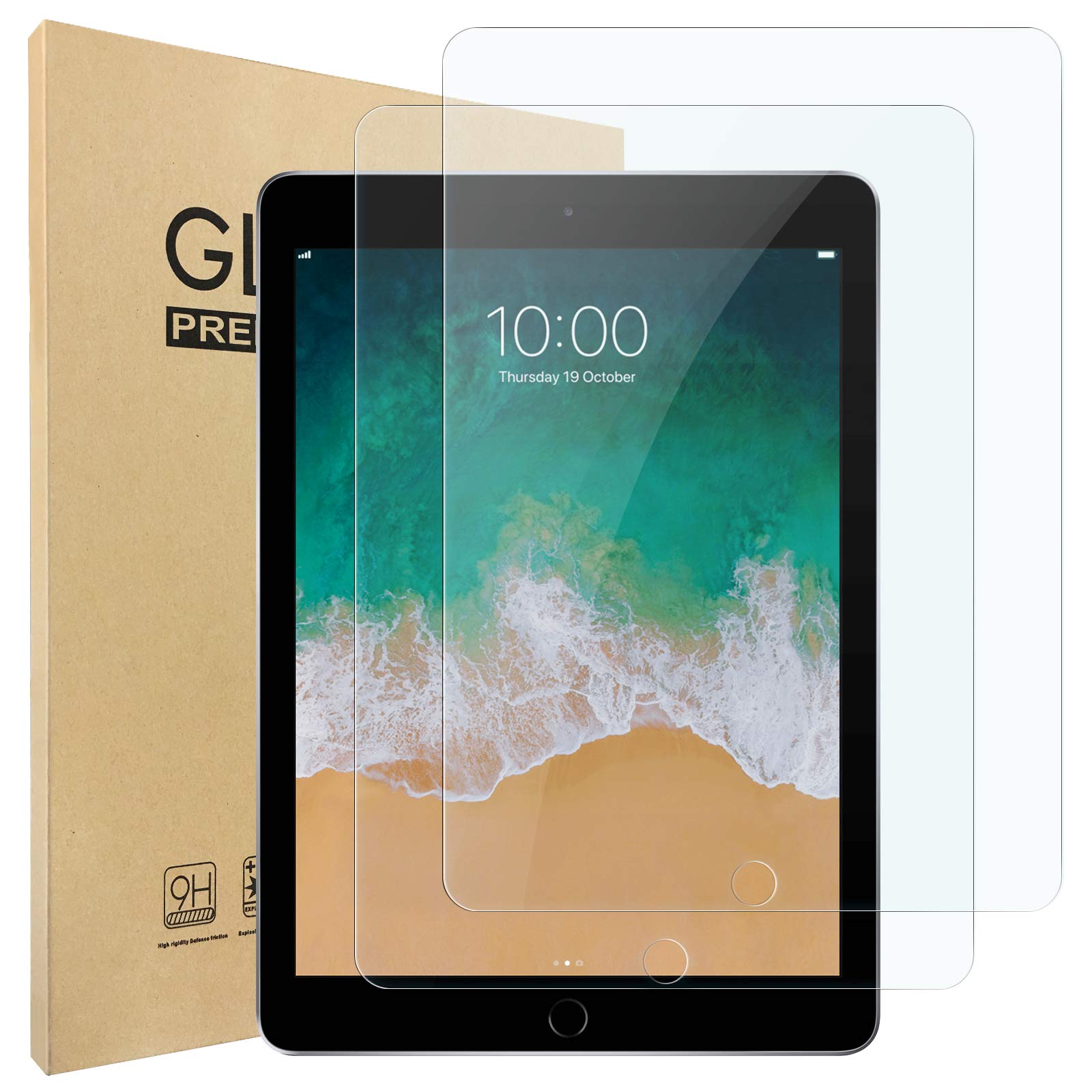 Photo 1 of Hianjoo [2-Pack Screen Protector Compatible with iPad 9.7 Inch (2018/2017 Model, iPad 6th/5th Generation), [HD Clarity] [9 Hardness] Tempered Glass Replacement for iPad Air 2/iPad Air 1/iPad Pro 9.7