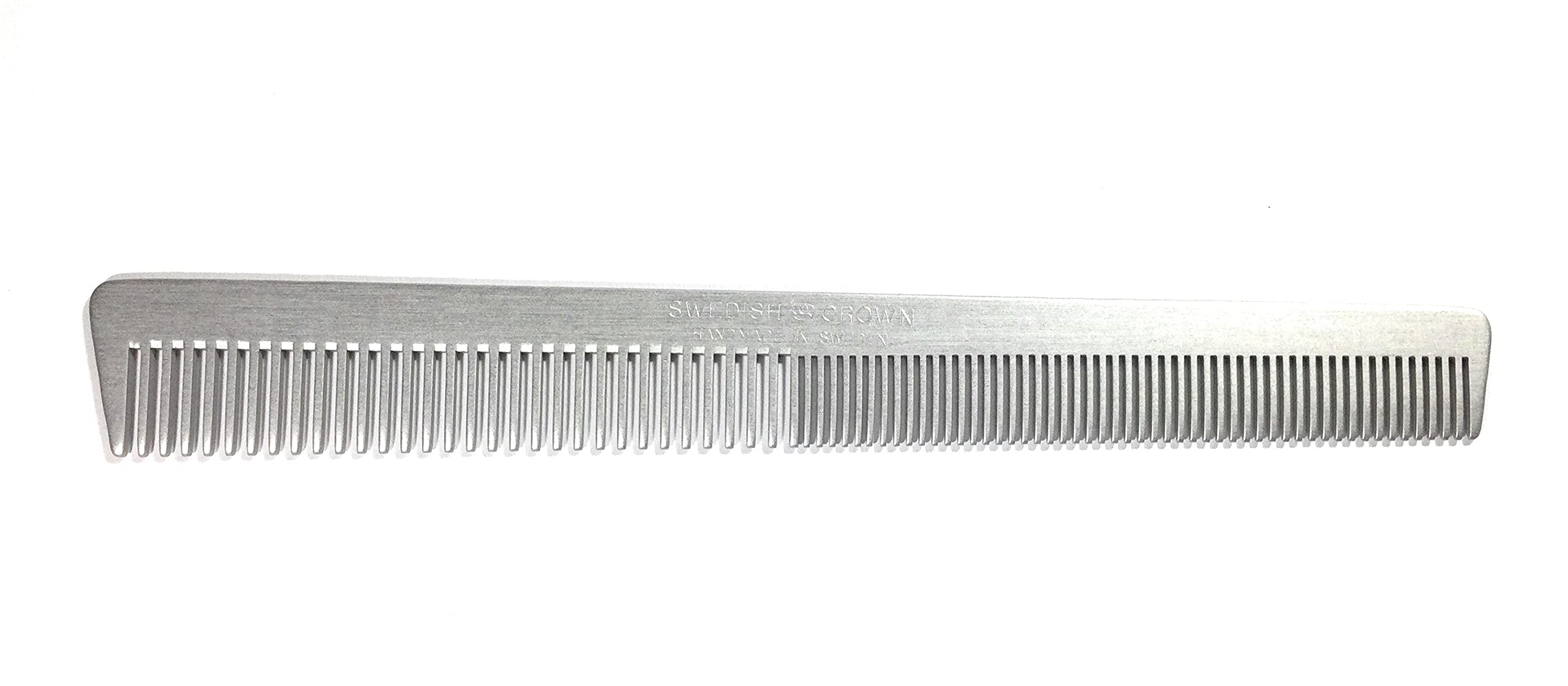 Swedish Crown Professional Hair Cutting Comb, Aluminium, 17.3 cm, Anti-Static, Metal Comb, Fine + Wide Teeth, Silver, Unisex, Professionals and Home Users