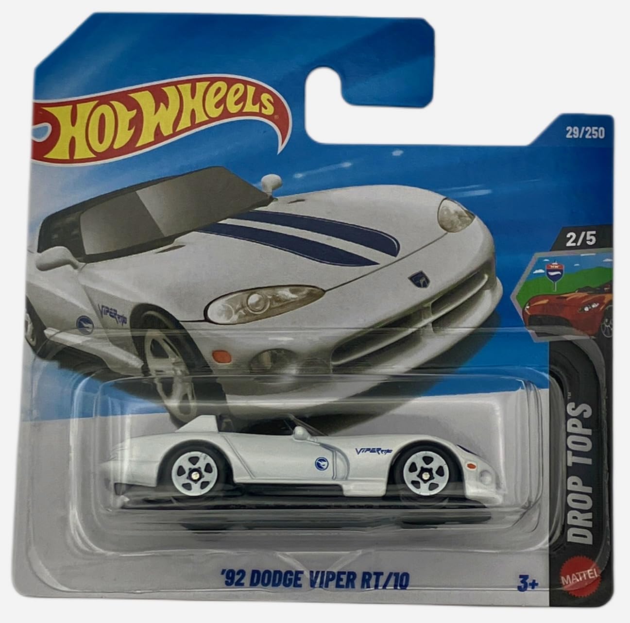 Hot Wheels - '92 Dodge Viper RT/10 - JJM01 - TH - Treasure Hunt - Drop Tops 2/5 - White - Licensed American Convertible in 1:64 Scale - Mattel 2026 (29/250) - 1:64 - Licensed Model