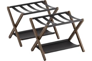 VOVALA Luggage Rack, Set of 2, Folding Suitcase Stand with Storage Shelf, Premium Bamboo Luggage Holder for Guest Room, Bedro