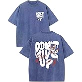 Wedsadl Oversized Tshirts for Men Graphic Vintage Tees Streetwear Shirts Acid Wash Tshirt Positive Letter Print Cotton Tops