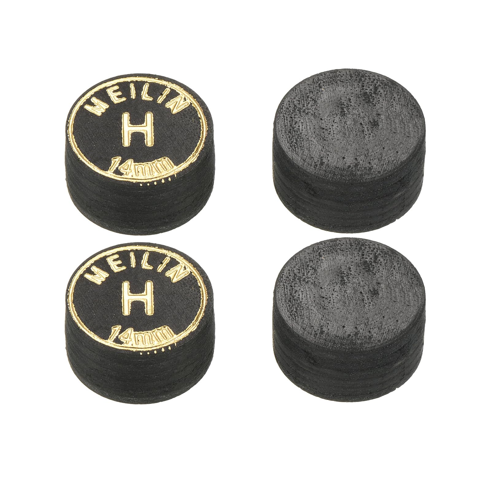 M METERXITY 4 Pack Pool Cue Tips - Laminated Billiard Cue Tips, Hard Multiple Layer Faux Leather, Apply to Pool Cues/Snooker (14mm Dia, Black)