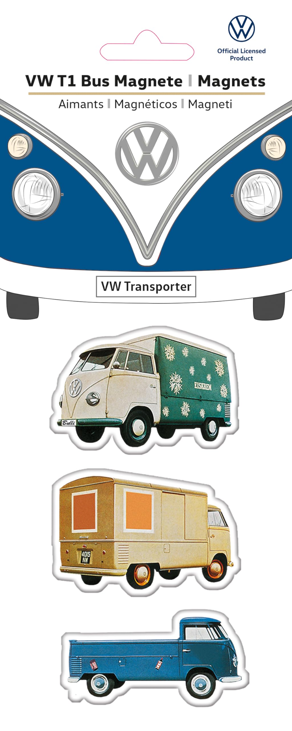 Brisa VW Collection - Volkswagen Refrigerator Office Pinboard Magnets with T1 Bus Motifs (3-Piece Set/Utility Vehicles/Multicolor)