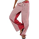 PEIHOT Low Rised Stripe Pajama Pants for Women Lounge Christmas Wide Leg Jeans Trendy Red and White