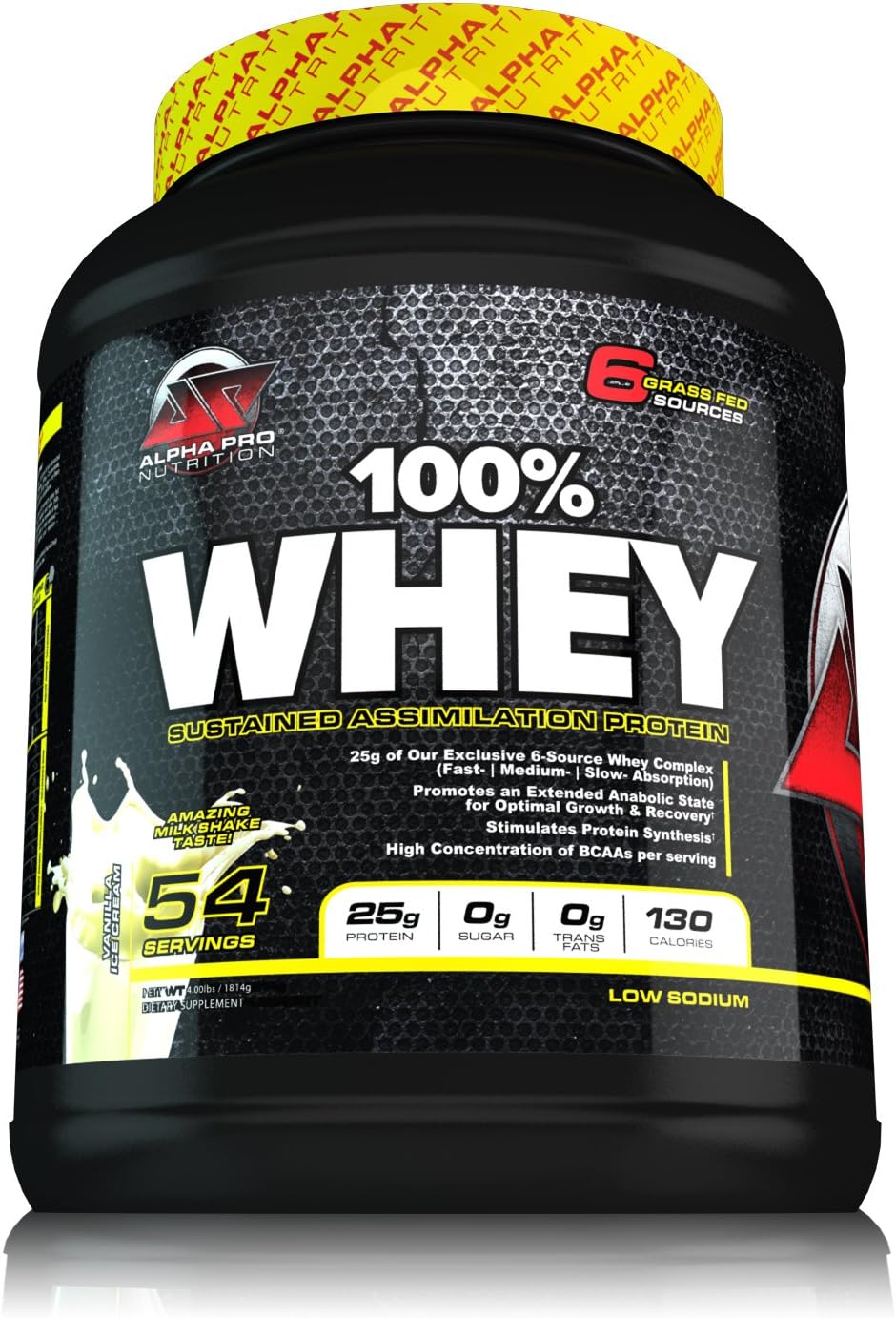 Grass Fed WHEY Protein ALPHA PRO, 100% Whey, NEW ITEM, Alpha Pro Nutrition, Sustained Assimilation Pro, Rich in BCAA, NO ASPARTAME, 6 WHEY Sources, No Soy No Egg No Wheat, Grassfed, Vanilla Ice Cream.