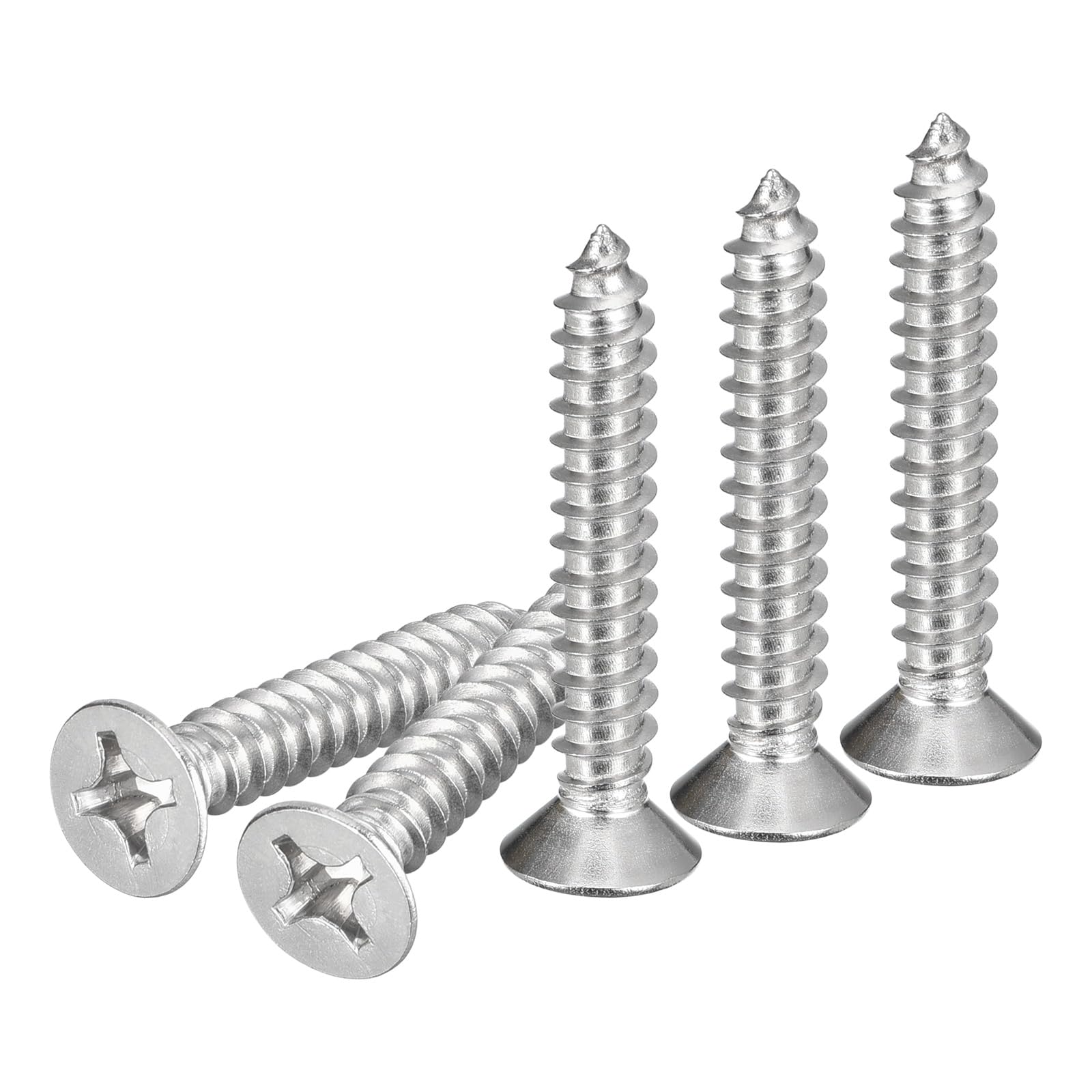 DTGN 50Pcs #12x1-3/8" Flat Head Wood Screws, 304 Stainless Steel Phillips Self Tapping Screws - Good for Woodworking, Furniture - Silver
