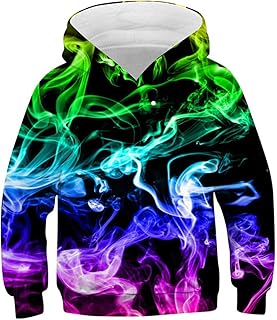 Rave on Friday Colorful Smoke Hoodie Kinder Lustiges 3D Drucker Pullover Galaxy Sweatshirt Neuheit Bunt Langarm Pullover für 145 Jungen Mädchen L