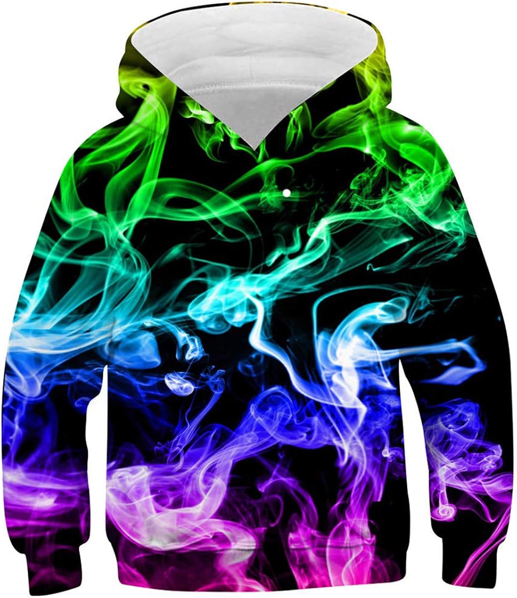 Rave on Friday Colorful Smoke Hoodie Kinder Lustiges 3D Drucker Pullover Galaxy Sweatshirt Neuheit Bunt Langarm Pullover für 145 Jungen Mädchen L