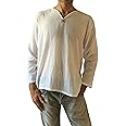 Men's Summer T-Shirt 100% Cotton Hippie Shirt V-Neck Beach Yoga Top