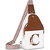 Lizznoe Personalized Crossbody Bag for Women Leather Sling Bags with Initial Letter Chest Bag for Travel, Gift for Mom Wife