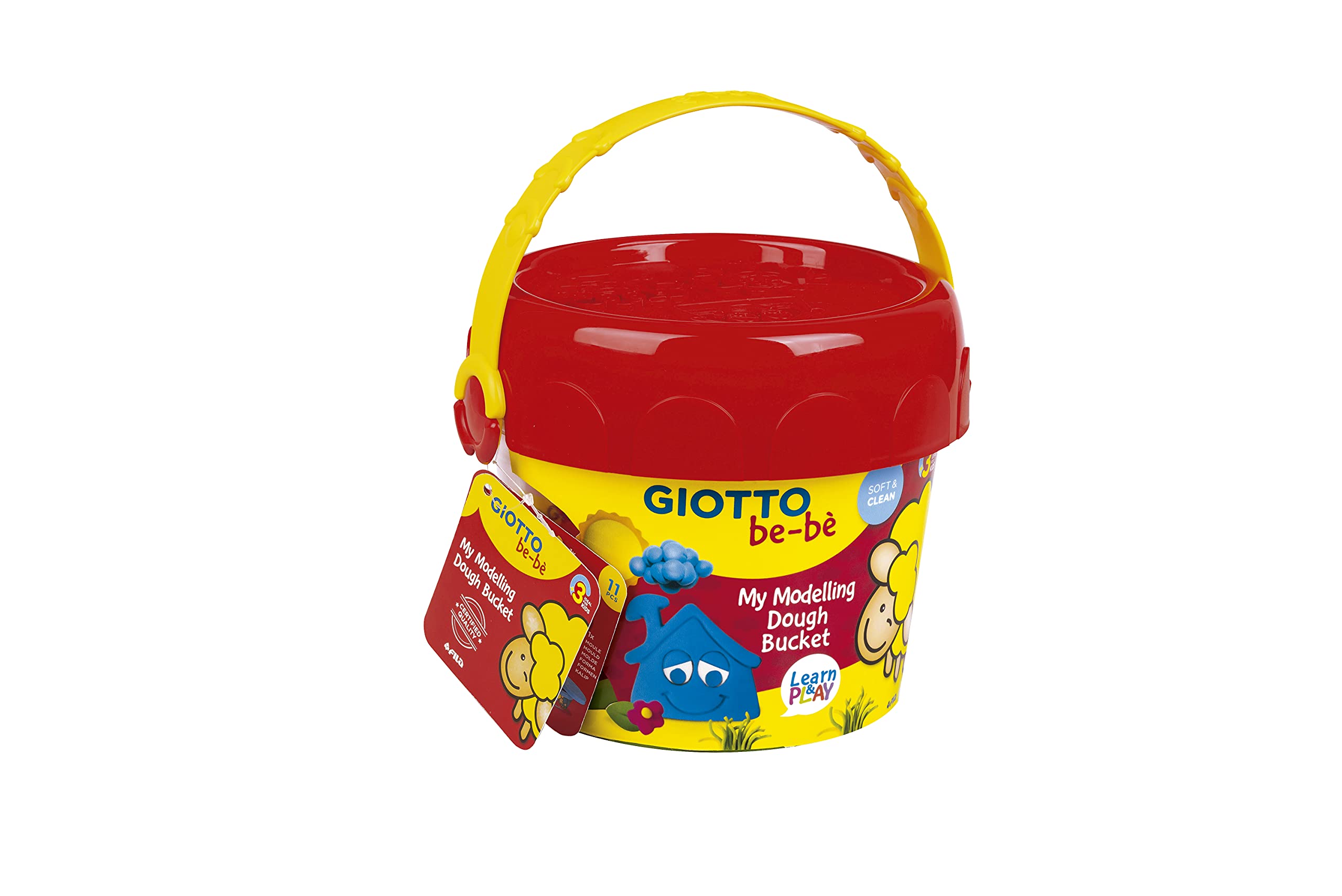 GIOTTO be-bè Soft Modelling Dough Bucket for Young Children, 5 Dough Pots and 4 Tools, Assorted Colours, For Children and Schools