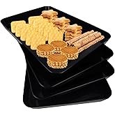 greenandlife 4 pcs 16" x 11" Large Serving Trays for Party Supplies, Plastic Platters for Serving Food, Unbreakable Reusable Trays for Snack, Fruit, Cookies, Desserts in Kitchen, BPA Free, Black