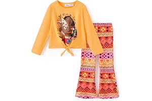 DISNEY Frozen Princess Minnie Stitch Girl Clothes Long Sleeve Knot Front Sweatshirt Flare Pants Fall 2 Piece Outfit 2-9Y