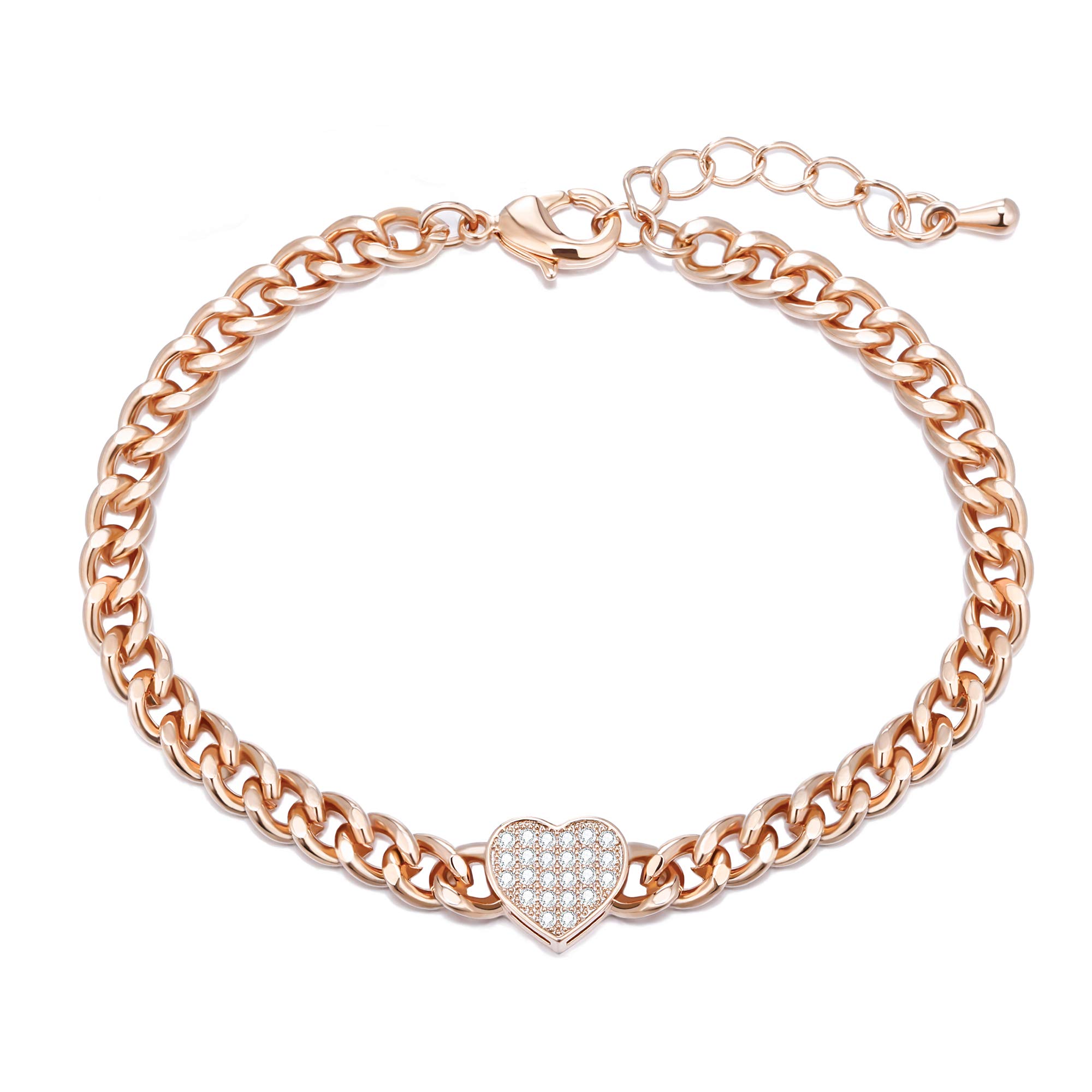 New Copper Link Bracelet with Star/Love/Coin Queen Elizabeth Pendant Bright Cubic Zirconia Crystal Rose Gold Silver Adjustable Bracelet Fashion Jewelry Women Bracelet Gift for Mom, Friends