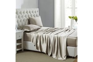 Lanest Housing Silk Satin Sheets, Queen Size Satin Bed Sheet Set with Deep Pockets, Cooling Soft and Hypoallergenic Satin Sheets Queen - Taupe