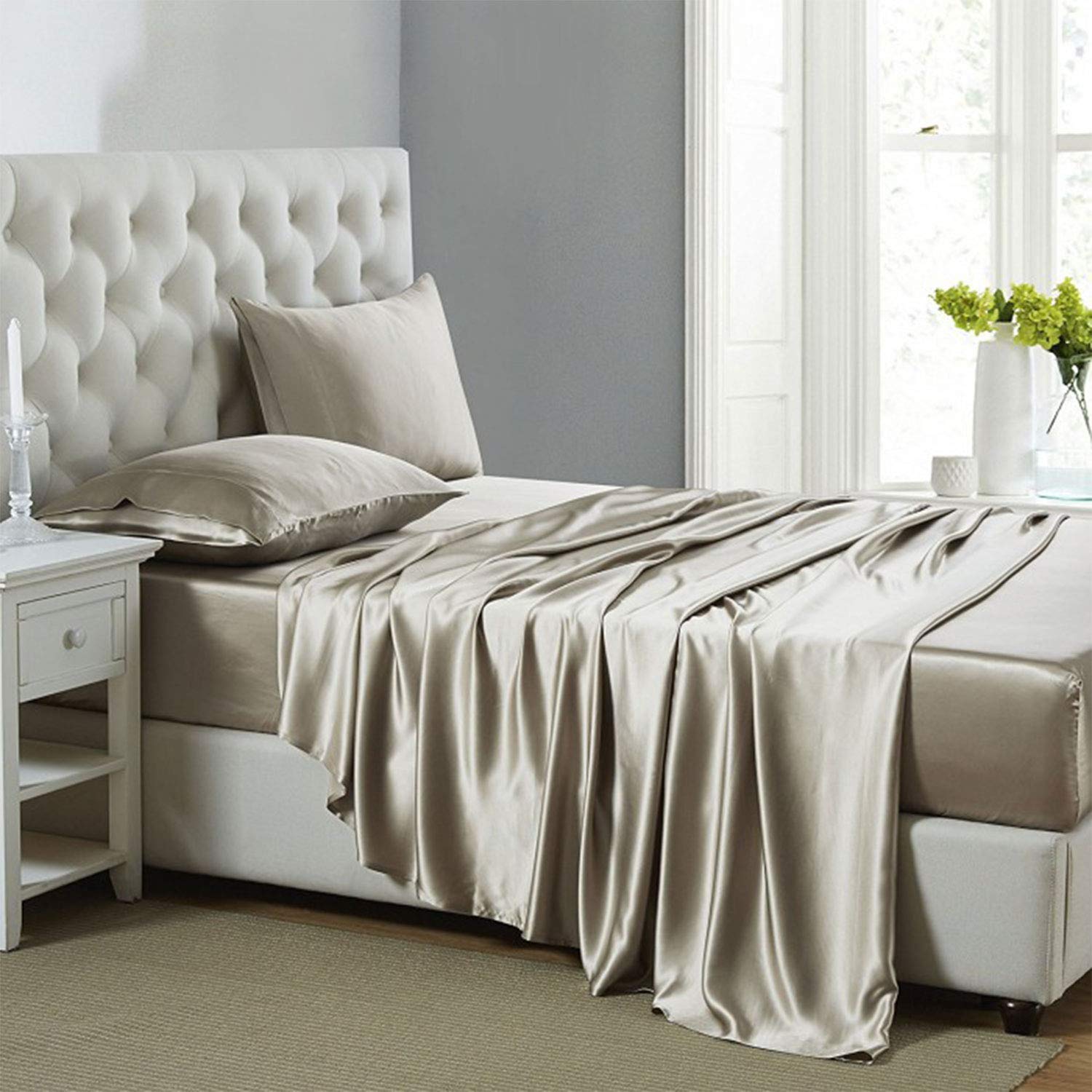 Lanest Housing Silk Satin Sheets, 4-Piece Queen