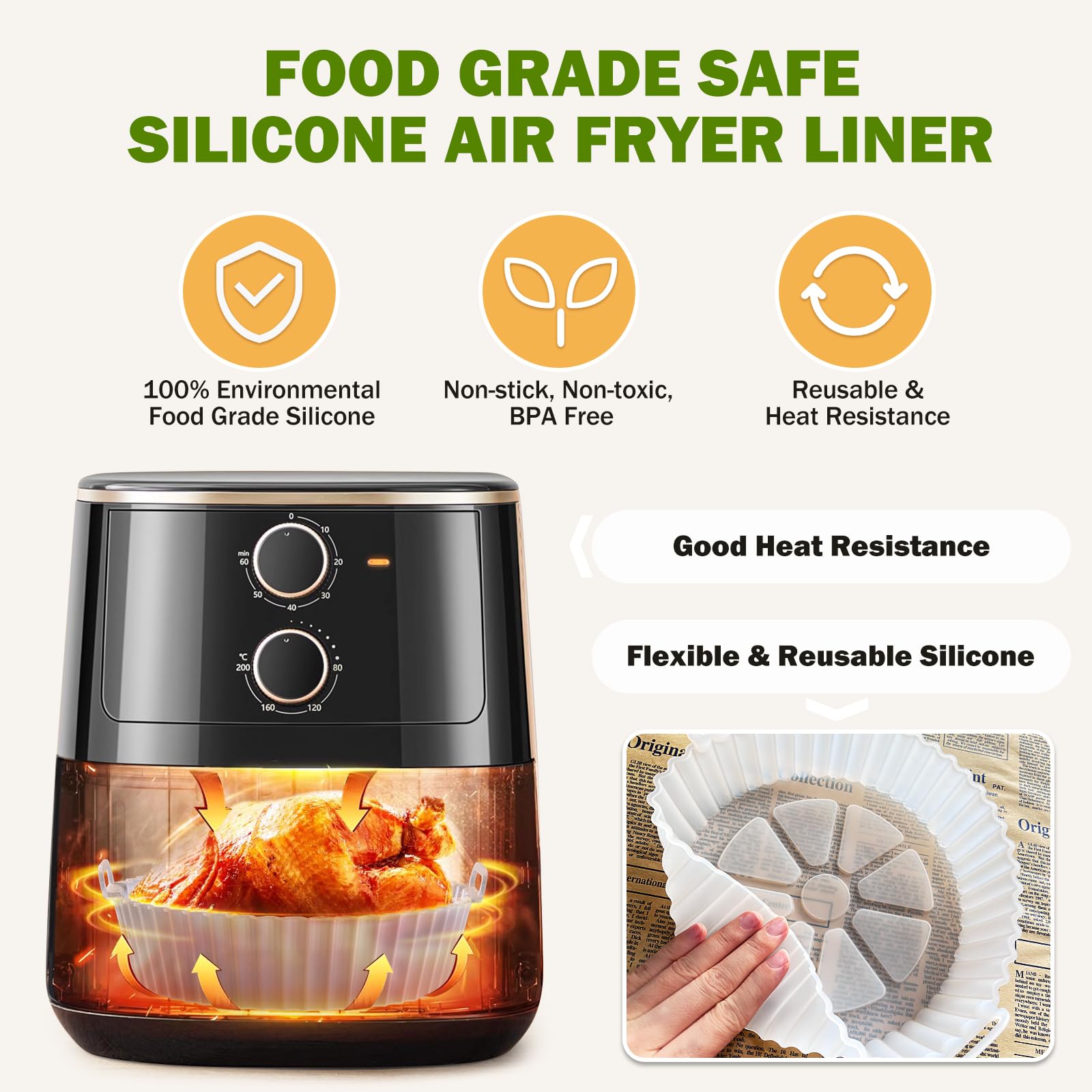 Air Fryer Silicone Liners 2 Pack, Altalsby 8 Inch Transparent Reusable Air Fryer Basket Liners for 3-5 QT Basket, Non-Stick Airfryer Silicone Pot Oven Liner for Ninja Air Fryer, Microwave Accessories