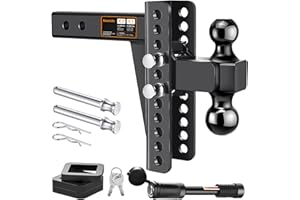 KOERDO Adjustable Trailer Hitch -Drop Hitch-Tow Hitch FITS 2.5 inch Receiver-8inch Drop/Rise, 2" & 2-5/16" Ball Hitches for Trucks, 22,000 LBS GTW, Trailer Hitches with Anti-Theft Pin, Black