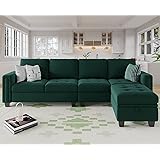 Belffin Velvet Reversible Sectional Sofa with Chasie Convertible L Shaped 4-seat Sectional Couch with Storage Ottoman Green