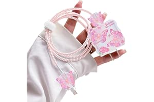 CameCosy DIY Cable Protector for iPhone 18W/20W Charger, Pink Butterfly Lovely Flower Design, Cute Data Cord Wire Saver Phone