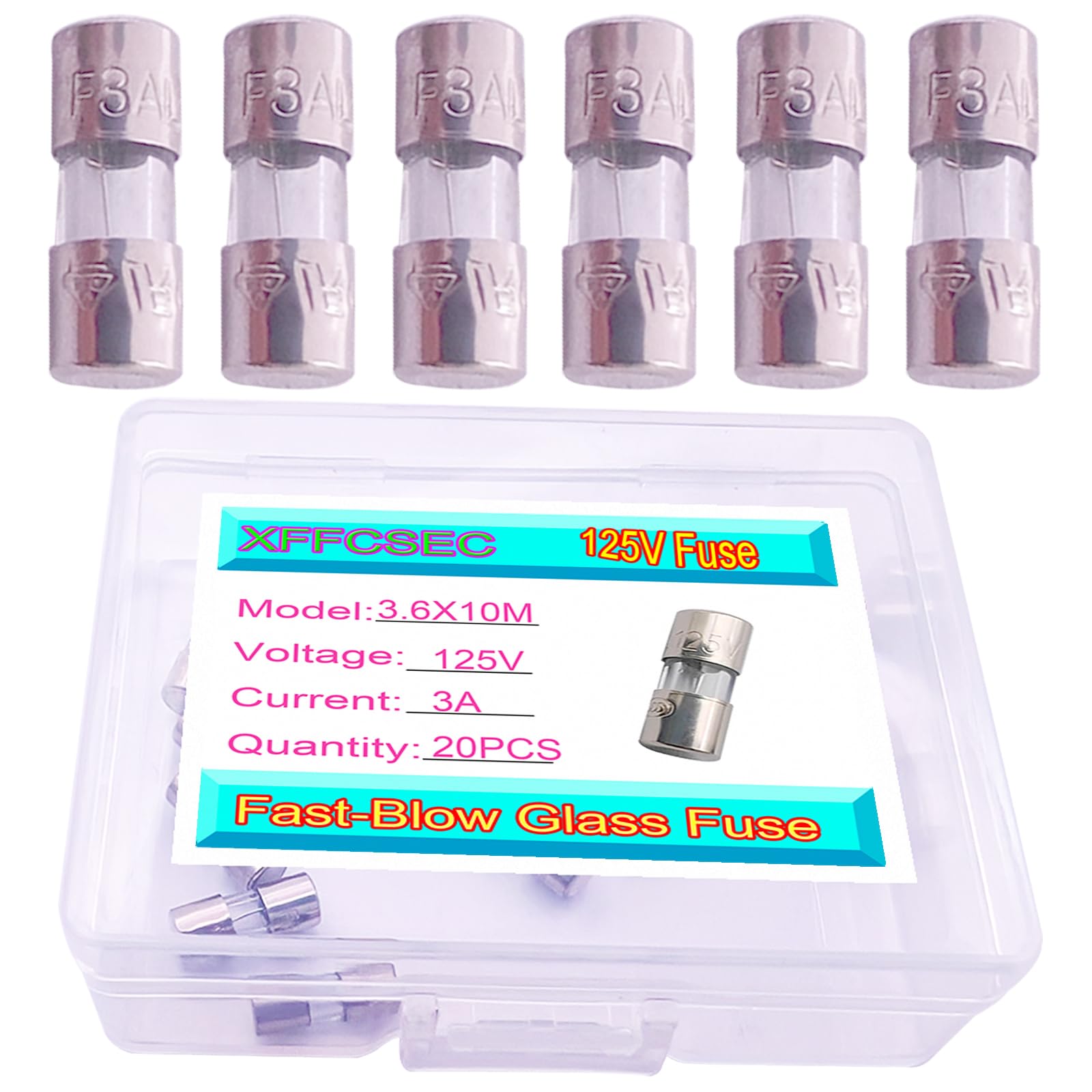 XFFCSEC Micro Fuse 3A 3Amp 125V 20PCS Fast-Blow