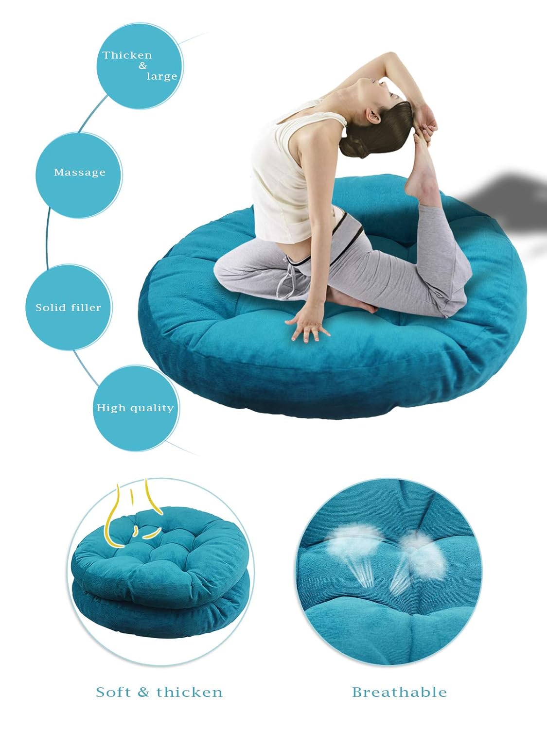 patio chair cushions set of 2 on Patio Seating Solid Papasan Patio Seat Cushion Round Chair Pad Home Floor Cushion 16 Inch Set Of 2 Throw Pillows Indoor Outdoor Blue Cushions